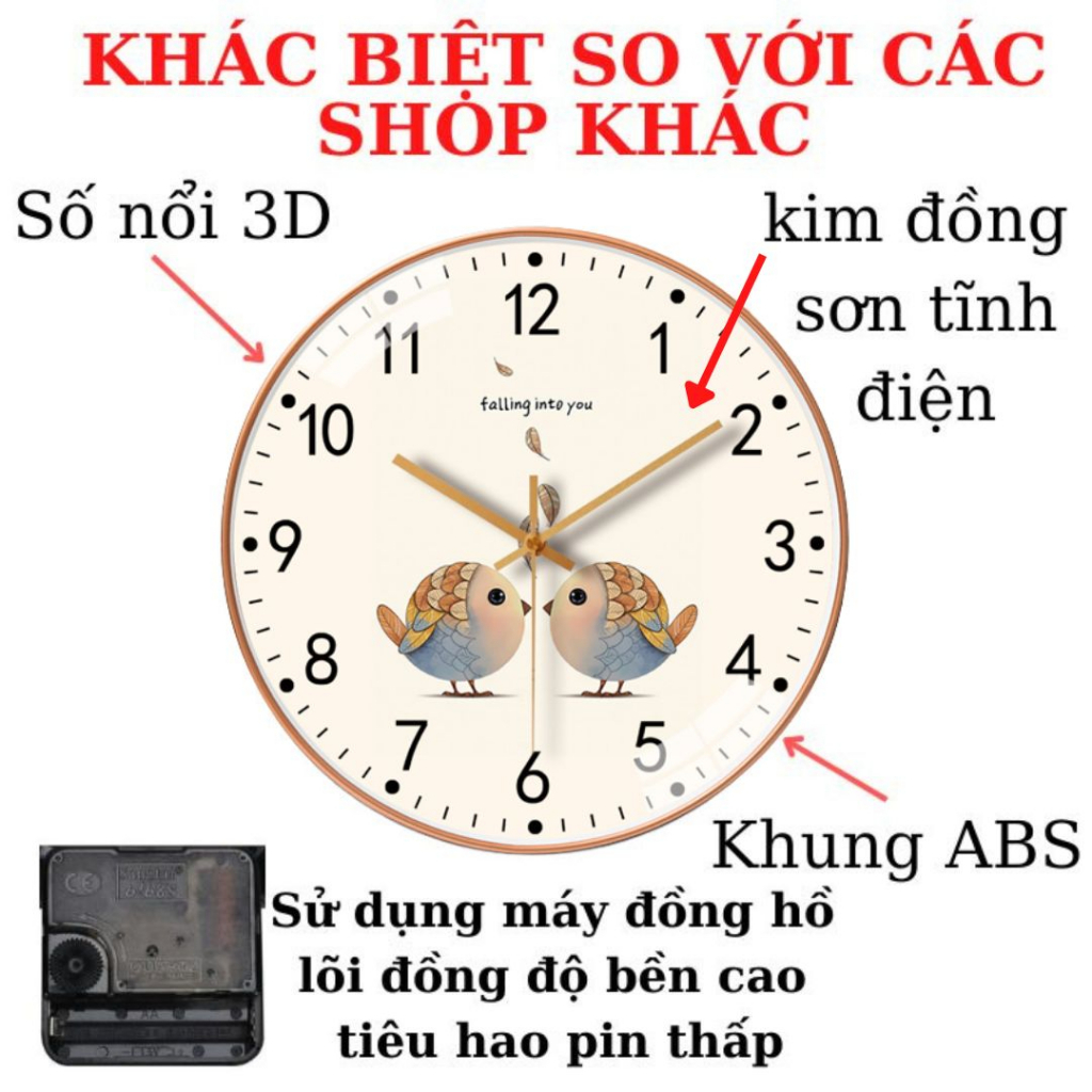 Đồng hồ treo tường kim trôi không tiếng động trang trí decor hình tròn 20cm