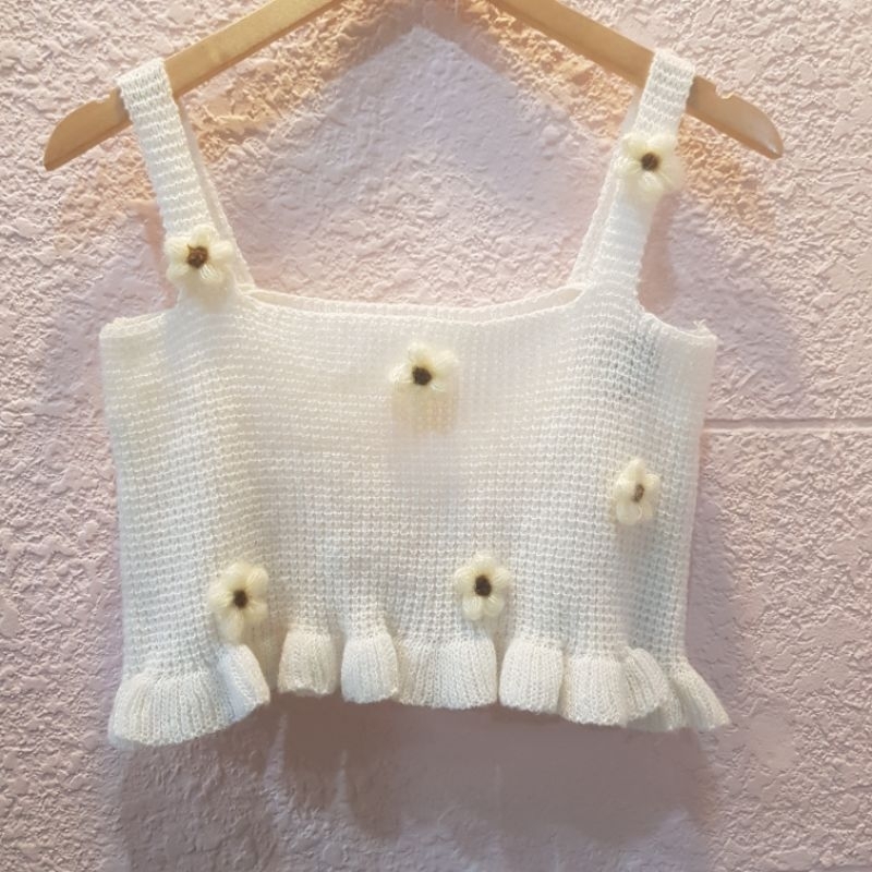 Áo croptop len đính bông DA569 - Màu xanh