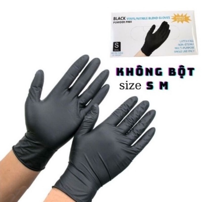 Hộp 100c Bao Tay Cao Su Đen Y Tế Không Bột Găng Tay Đen Siêu Dai Sử Dụng Trong Tóc Spa Phun Xăm Thẩm Mỹ