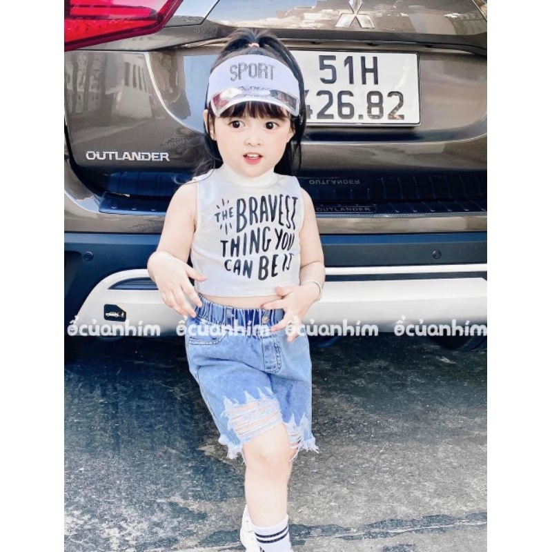 Sét quần bò phối áo cotton cực xinh cho bé gái 8-22kg