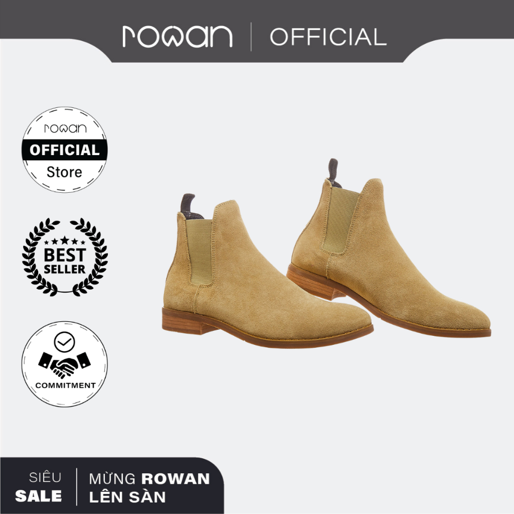 Giày boots nam Rowan Suede Chelsea Boots In Tan Color - Da bò cao cấp thật 100%