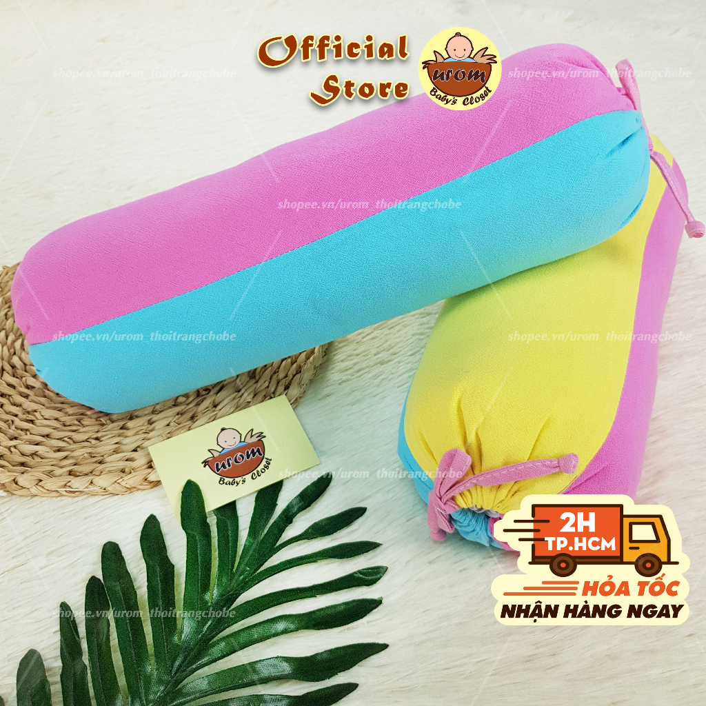 Gối ôm chặn cho bé bộ 2 chiếc 35cm bông gòn Micro Fiber Polyester vỏ vải Cotton Cara phối màu trẻ em dễ thương