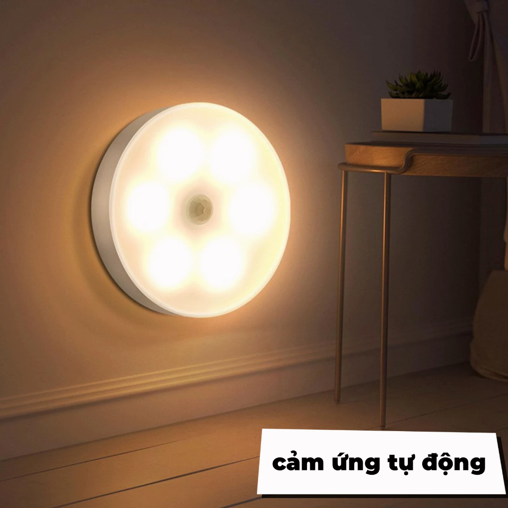 Đèn Cảm Biến, Đèn Led Tròn Cảm Ứng Chuyển Động Dán Tường Sạc USB