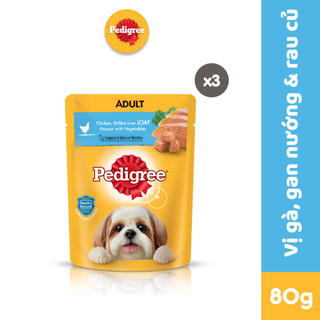 Bộ 3 Túi Thức Ăn Dạng Sốt Cho Chó Lớn PEDIGREE Vị Gà, Gan Nướng Và Rau Củ 80G