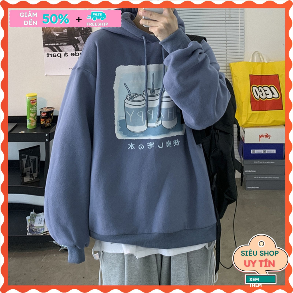 Áo hoodie dáng rộng phong cách Unisex Happy sumixshop, Áo sweater nam nữ đẹp