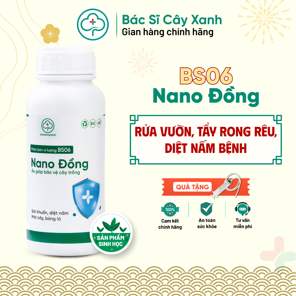 Chế phẩm Nano Đồng rửa vườn, tẩy rong rêu, nấm móc, phòng ngừa bệnh BS06 500ml NSX Bacsicayxanh