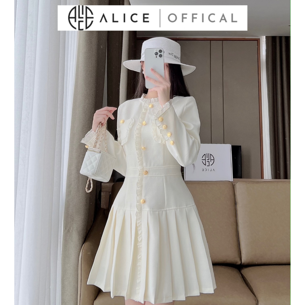 Váy Dạ Tiểu Thư Phối Bèo Chân Váy Dập Li ALICE Chất Vải Cao Cấp Kiểu Dáng Thanh Lịch Sang Chảnh V1061