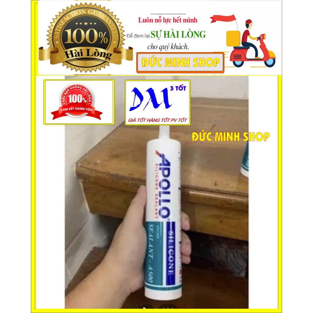 Keo Silicon Apollo A500- Keo Apollo Đen - Trắng Đục - Trong Dán Kính, kèm súng keo