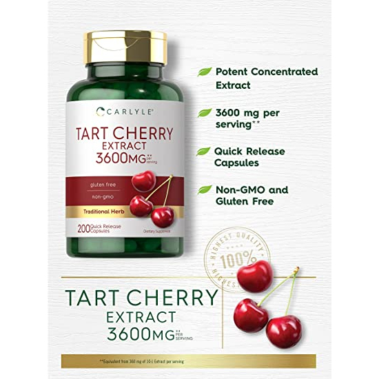 Carlyle Tart Cherry Extract 3600mg - Viên uống hỗ trợ gout, giảm đau cơ, khớp và chống oxy hóa 200 viên