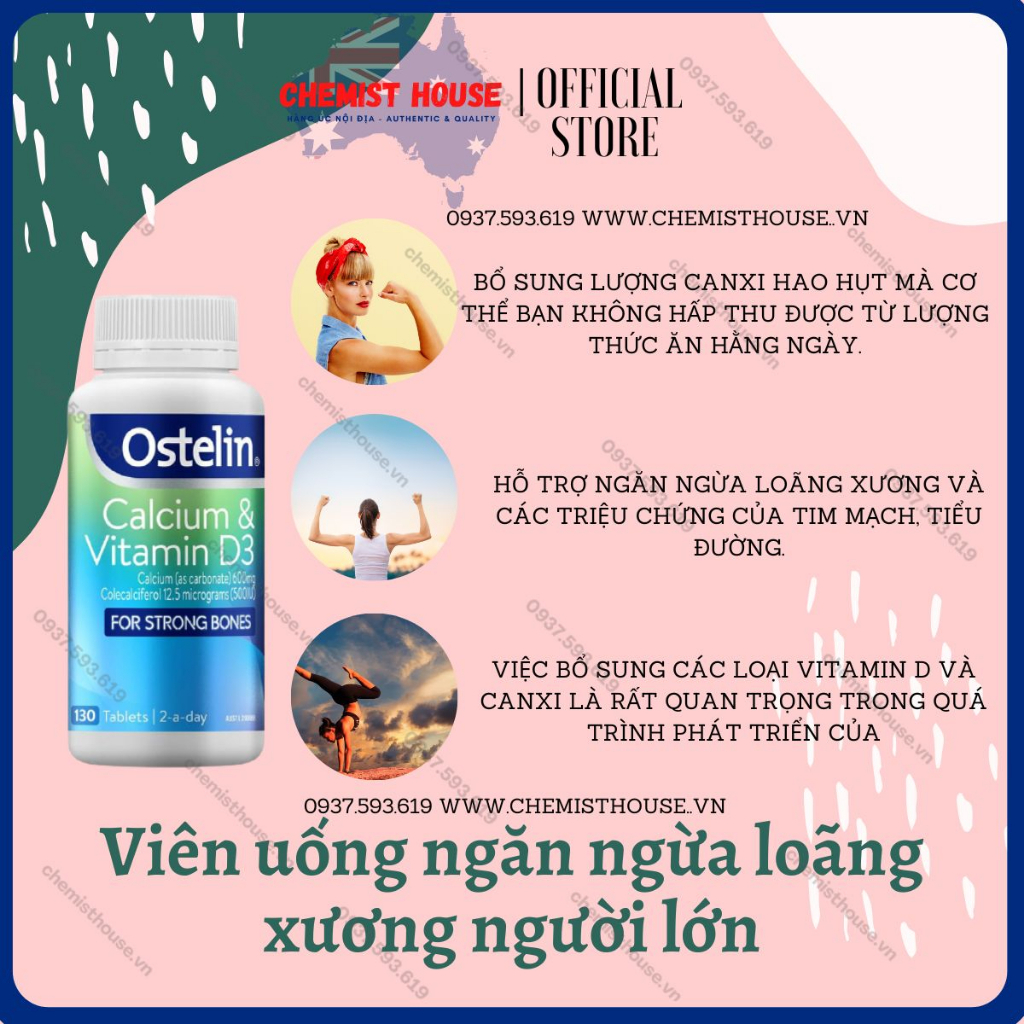 [Hàng Chuẩn ÚC] Ostelin Calcium & Vitamin D3 - Viên uống ngăn ngừa loãng xương người lớn & mẹ bầu 130 viên