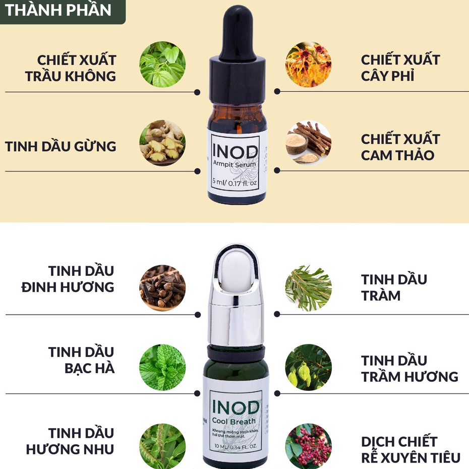 Combo 2 chai serum hôi nách, hôi chân, hôi miệng INOD Huyền Phi