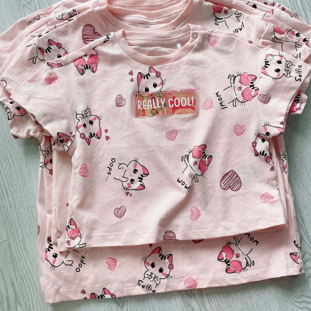 P214 Áo thun bé gái form ngắn hàng dư xịn Geejay xuất Nga 100% cotton