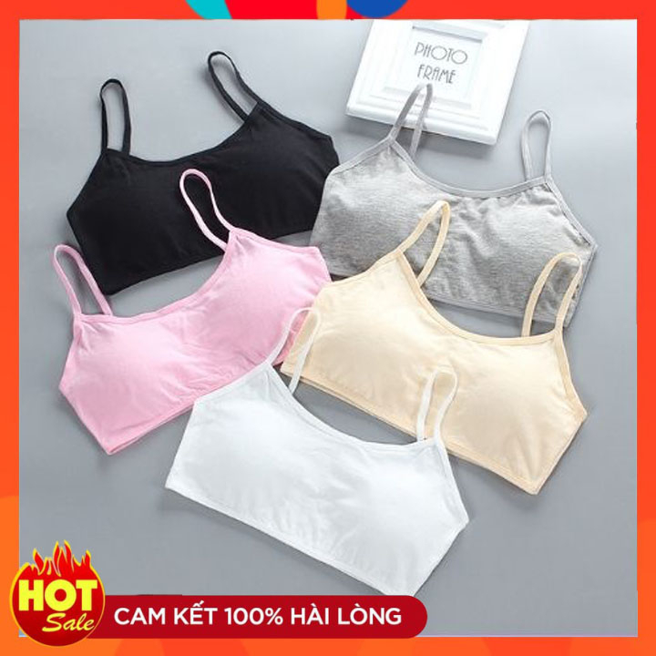 Cao cấp / Áo lá học sinh hai dây mút mỏng , áo lót hai dây chất cotton bé gái