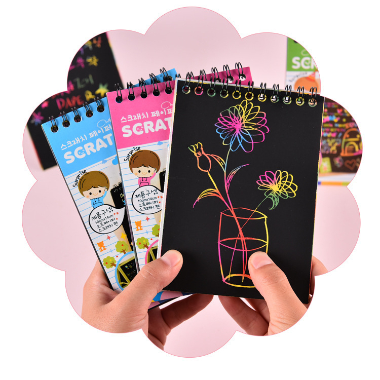 Set sổ tay ma thuật Scratch Note nhiều sắc màu và thước tập làm họa sĩ cho bé vui chơi sáng tạo