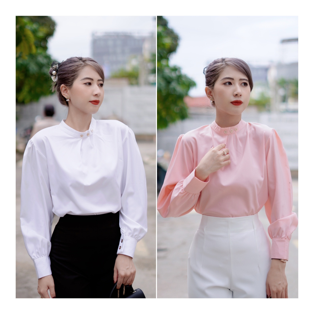 Áo sơ mi nữ form rộng dài tay kiểu công sở đẹp 4YOUNG A27