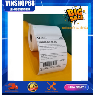 Decal tem nhãn cỡ tem 70x100, cuộn dài 50m, 500 tem/cuộn dùng cho máy in có băng mực