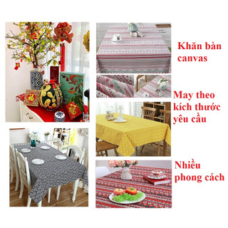 Khăn bàn trang trí Tết 2023 vải canvas hoa văn sang trọng nhiều kích thước