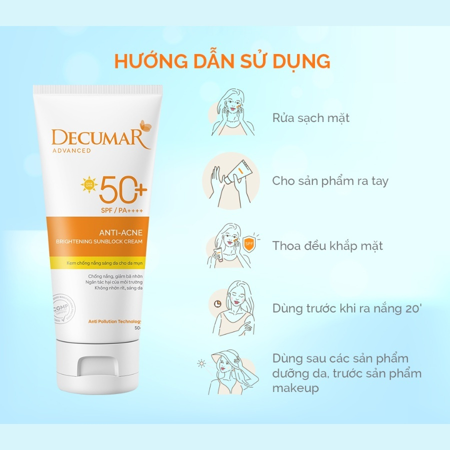 Bộ Đôi Làm Sạch, Chống Nắng Ngừa Mụn Sáng Da Decumar Advanced Anti-Acne Brightening 50g