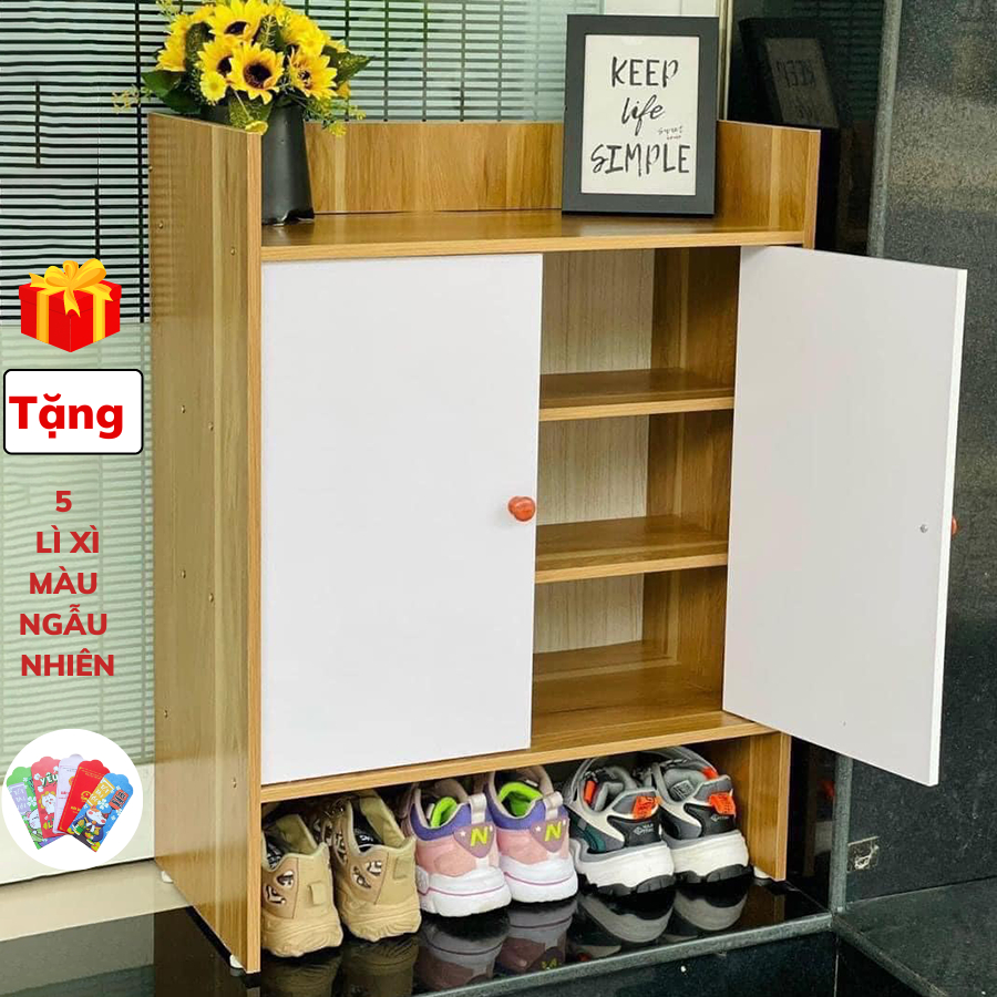 Tủ để giày 2 cánh 4 ngăn bằng gỗ MDF tiện ích hiện đại