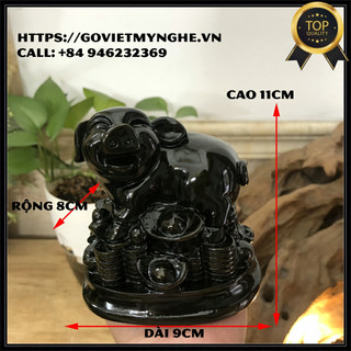 Tượng đá con heo trang trí tượng heo phong thủy quà tặng phong thủy- Cao 11cm - Màu nâu đen