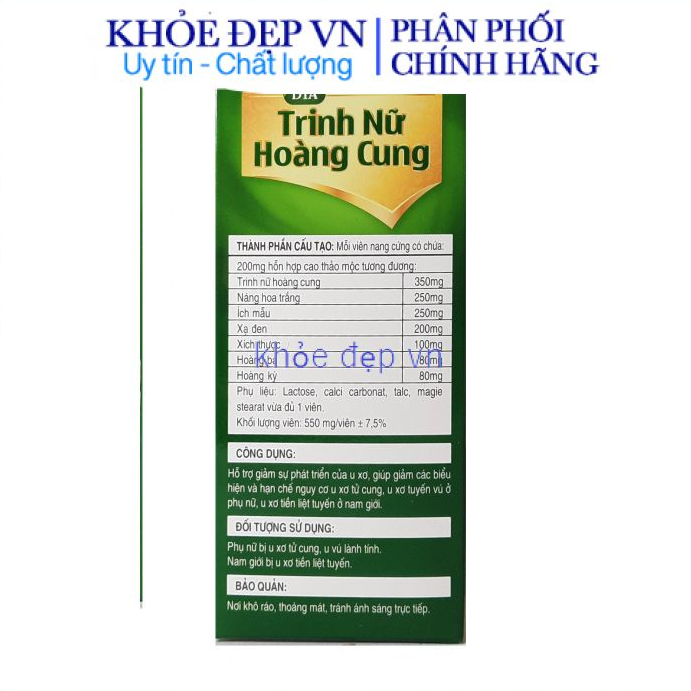 Viên uống Trinh Nữ Hoàng Cung xanh hộp 50 viên