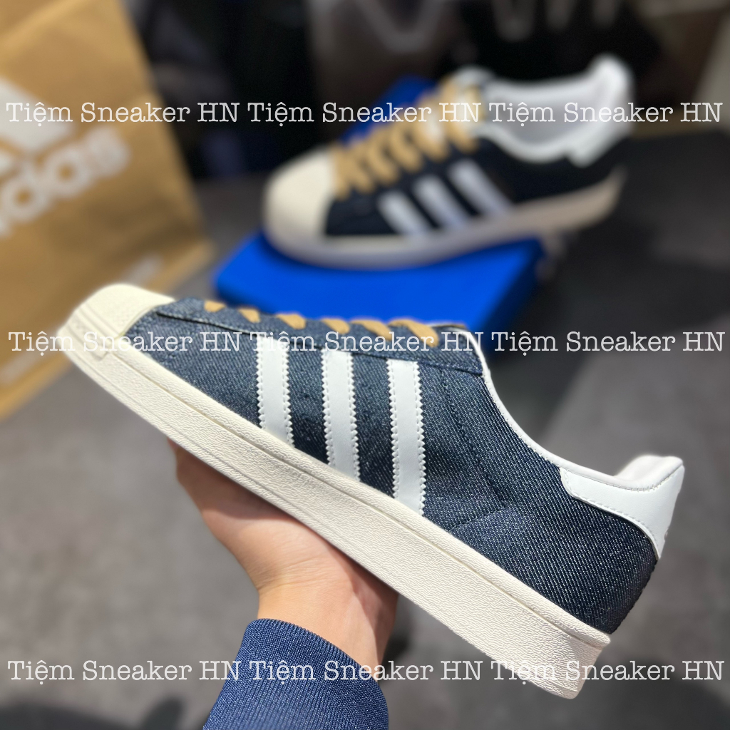 Giày Thể Thao  Adidas Superstar Navy White Giày Vải Da Bò Dây Vàng