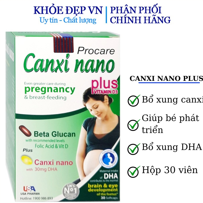 Canxi nano procare bổ sung canxi cho bà bầu, giúp xương chắc khỏe,giảm nguy cơ loãng xương – Lọ 30 viên