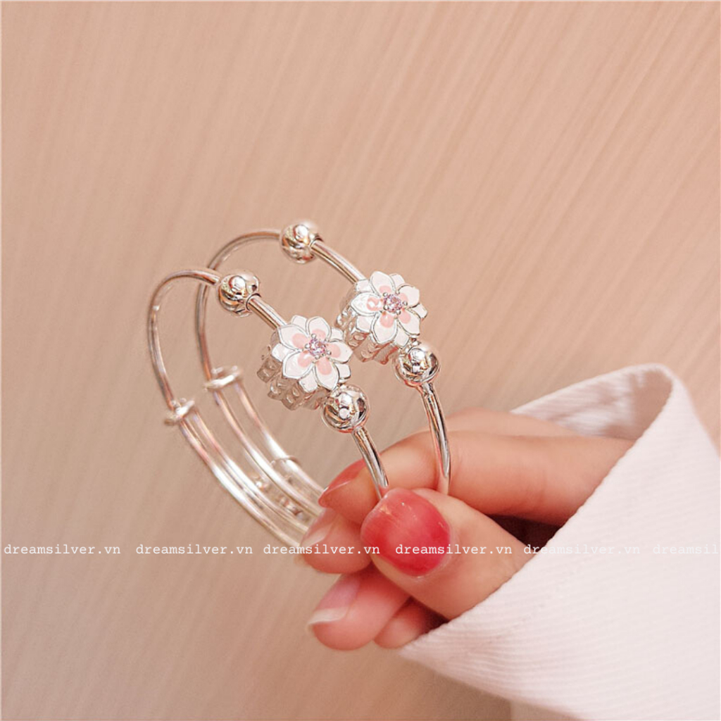Lắc Tay Mạ Bạc Dreamsilver Kiểu Dáng Pandor Hoa Anh Đào Đơn LT6