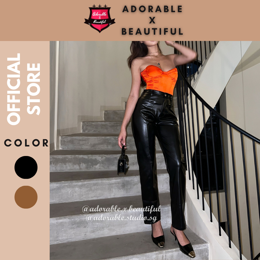 Quần Da Pu Dài Ống Rộng Dành Cho Nữ, Quần Pants Leather Ống Suông Phong Cách Sang Trọng