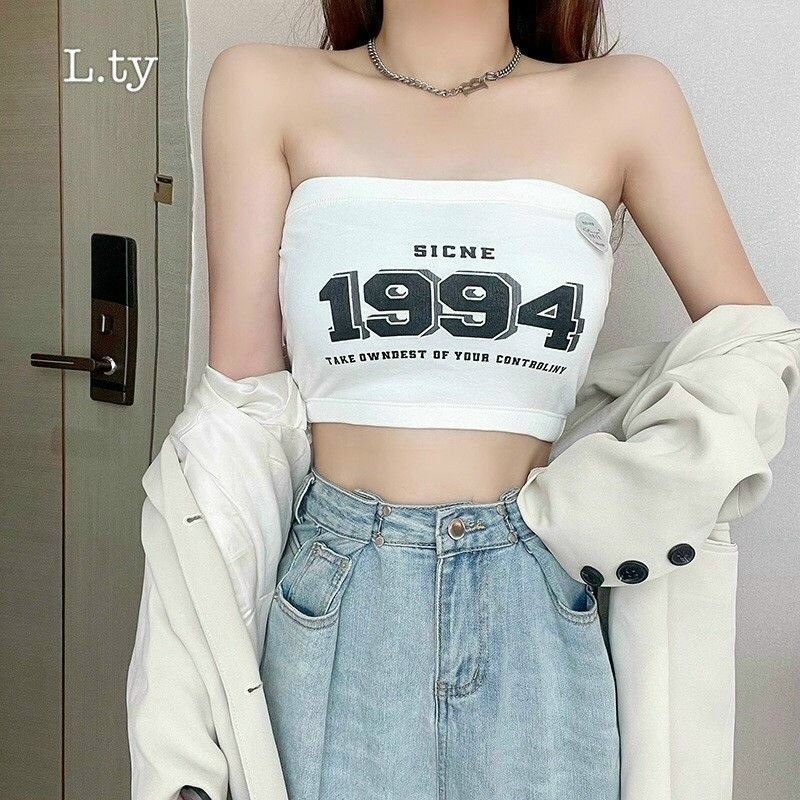 Áo ống in chữ 1994 croptop cúp ngực phối đồ cực xinh