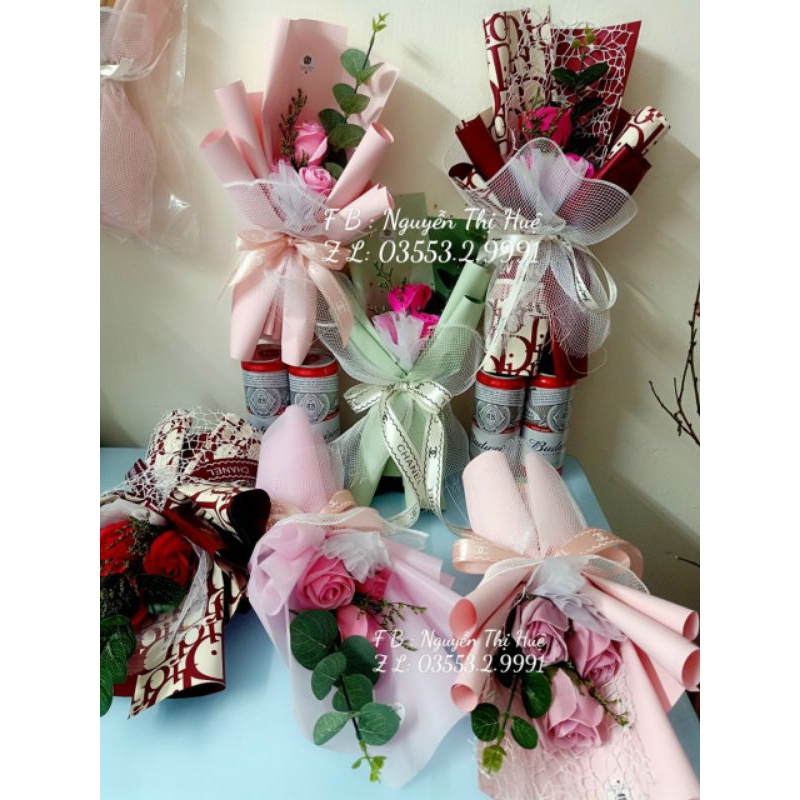 Bó hoa 3 bông sáp+túi thiệp (Vui lòng đặt từ 2 bó )