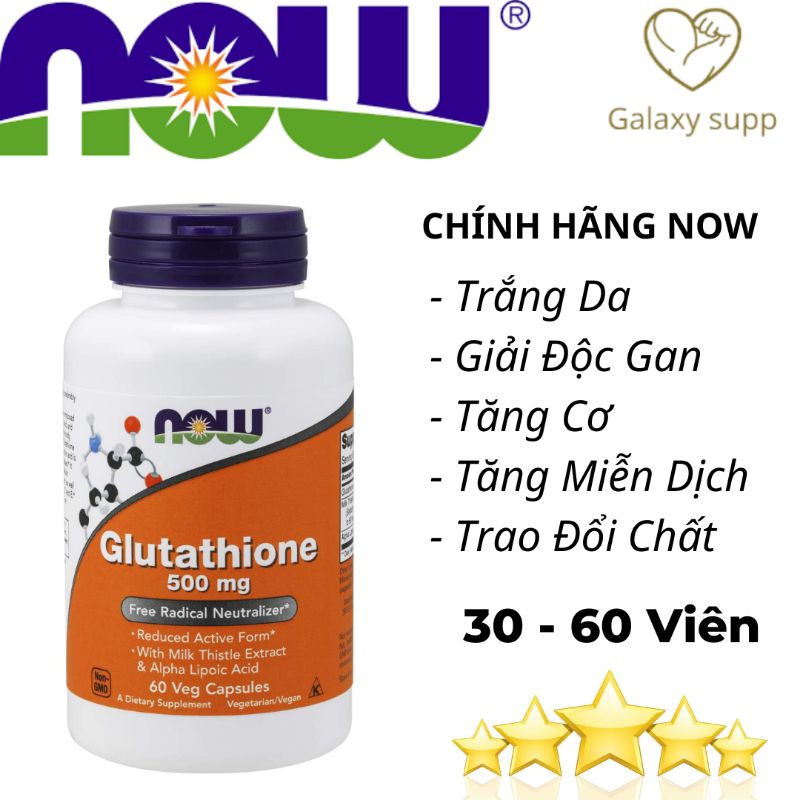 NOW GLUTATHIONE 500MG GIẢI ĐỘC GAN LÀM TRẮNG DA