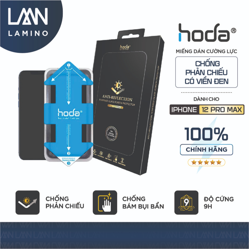 Kính cường lực HODA chống chói, chống phản chiếu full viền đen có khung trợ dán cho iPhone 12 series