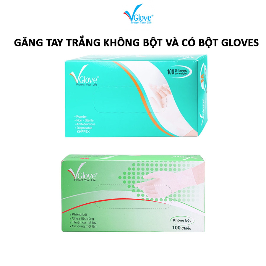 Găng tay y tế cao su trắng Vglove 100 chiếc Không bột, Có bột chuyên dụng trong Spa - TMV