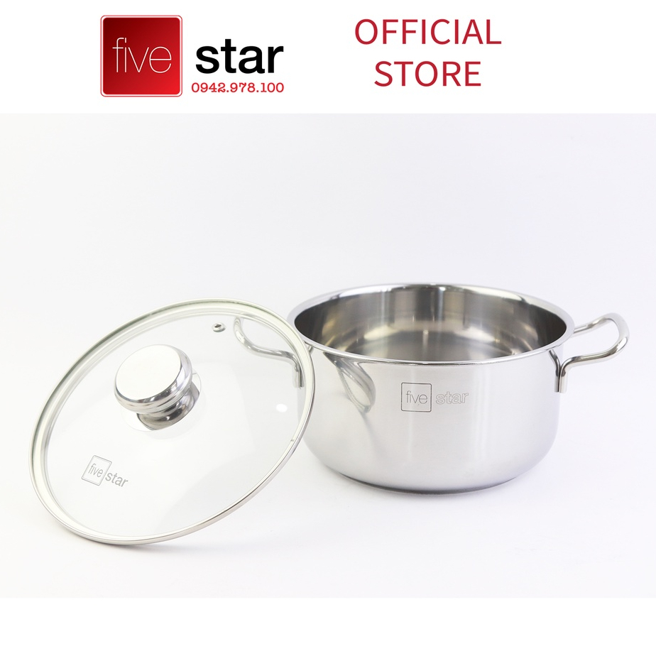 Nồi inox 3 đáy inox 430 cao cấp FiveStar Standard nắp kính ( 16cm / 20cm / 24cm )