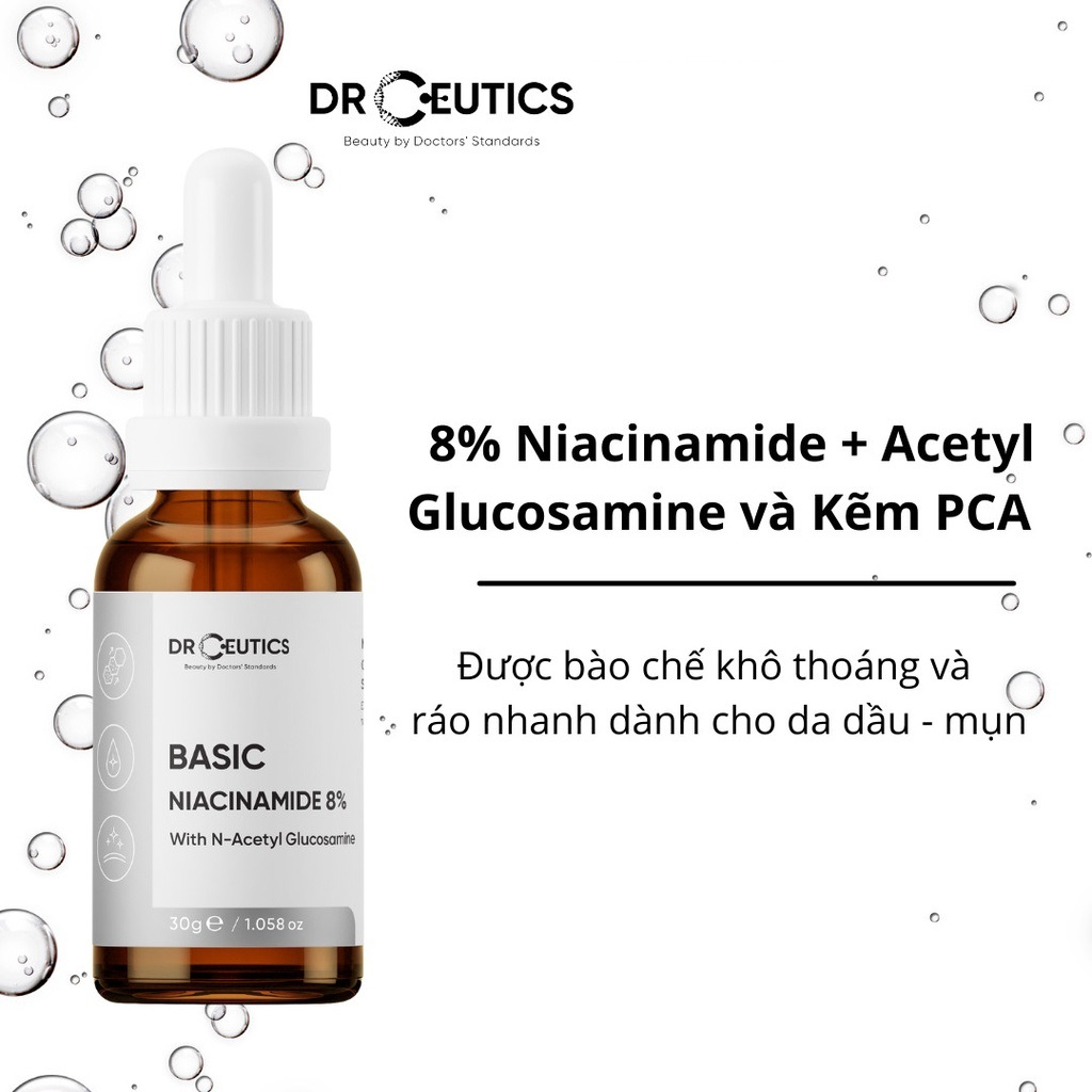 Tinh Chất Niacinamide Basic 8% DrCeutics Cho Da Dầu Mụn 30g-100g