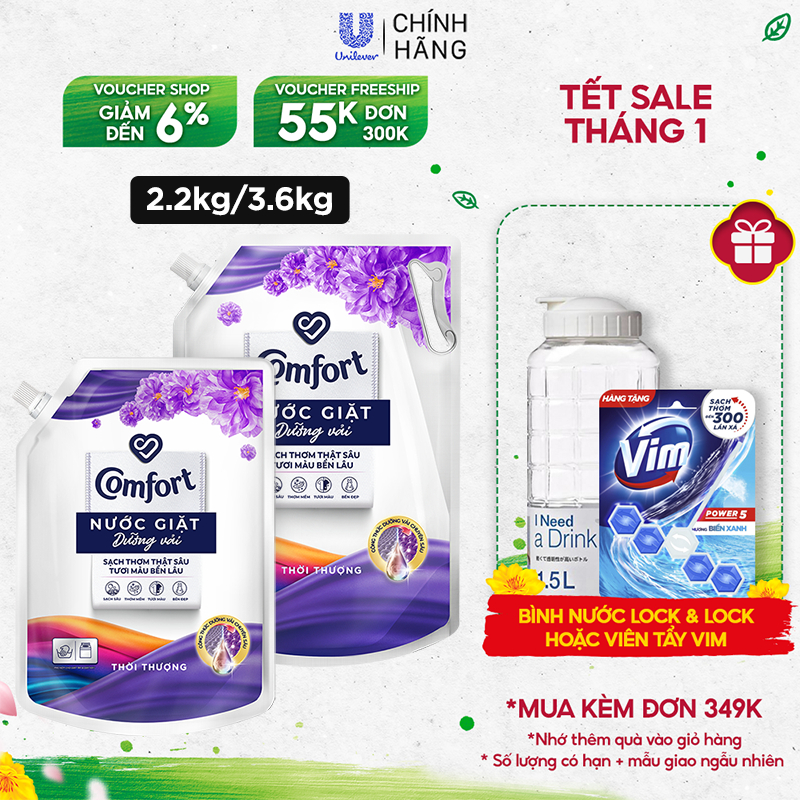 Nước giặt dưỡng vải Comfort hương Thời Thượng túi  3,6kg