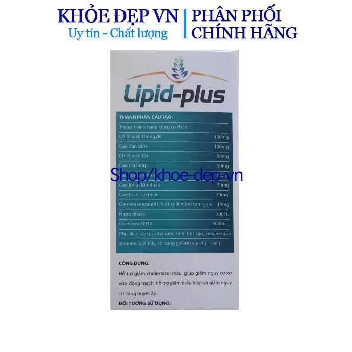 Viên uống Lipid Plus hỗ trợ giảm Cholesterol mỡ trong máu, cao huyết áp - Hộp 30 viên