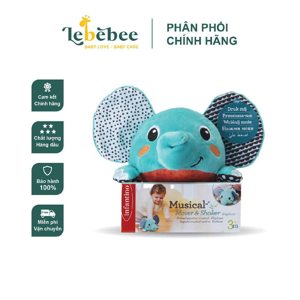 Musical Mover &amp; shaker Elephent- Gấu bông hình Chú Voi - Phát nhạc hỗ trợ phát triển giác quan cho bé