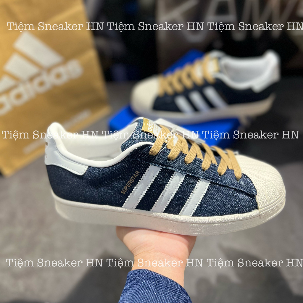 Giày Thể Thao  Adidas Superstar Navy White Giày Vải Da Bò Dây Vàng