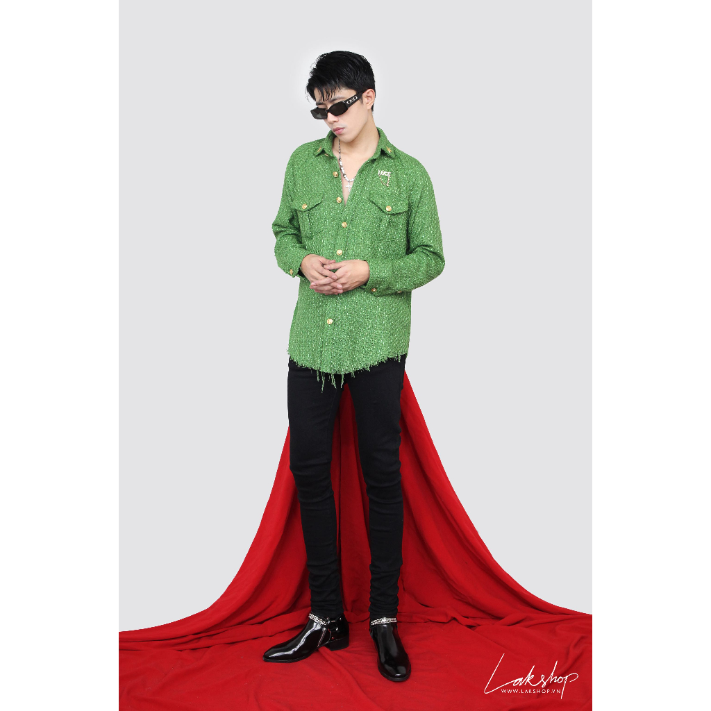 Áo Sơmi Dạ Lak Studios Luck Star Brooch Green Tweed Shirt