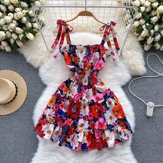 Váy hoa 2 dây nhún eo cho nữ