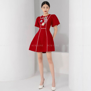 Đầm nữ dear love thêu hoa nổi tay bồng | jasmi dress