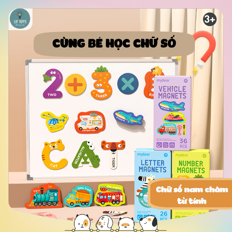 Đồ chơi nam châm học toán học chữ chính hãng MIDEER cho bé, Đồ chơi ghép hình nam châm giáo dục sớm cho bé từ 2 tuổi
