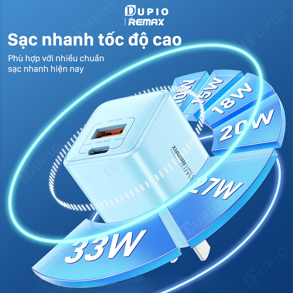 Cóc sạc nhanh 33w DUPIO Remax CS05 củ 2 ngõ ra nhiều cấp bảo vệ cho thiết bị có thể gấp gọn