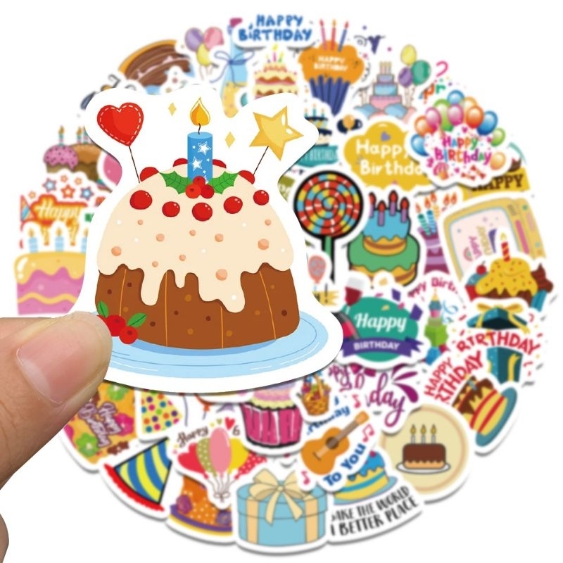 Set combo miếng dán sticker Happy Birthday chúc mừng sinh nhật dán nón mũ bảo hiểm laptop vali sổ đàn guitar điện thoại
