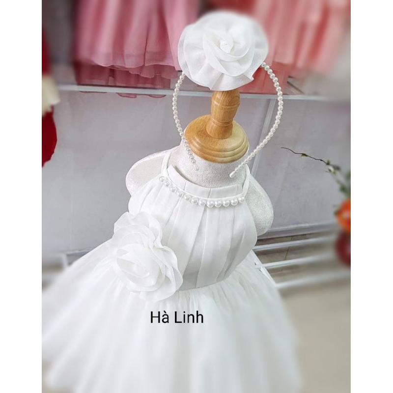 Đầm công chúa bé gái, váy 2dây cổ yếm ngọc cho bé chụp ảnh, thôi nôi.