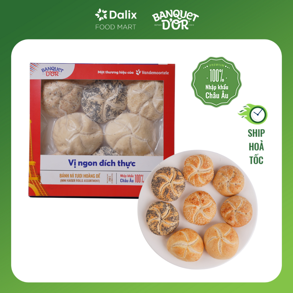 BÁNH MÌ TƯƠI HOÀNG ĐẾ 4 VỊ - 256gr (8 bánh x 32 g, 4 vị x 2 chiếc) - Nướng nồi chiên không dầu hoặc lò nướng