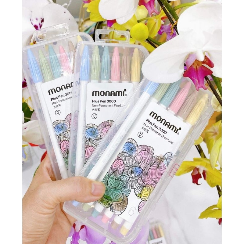 Bộ hộp quà 6 bút màu kem (pastel) Monami Plus 3000 kèm hộp Hàn Quốc