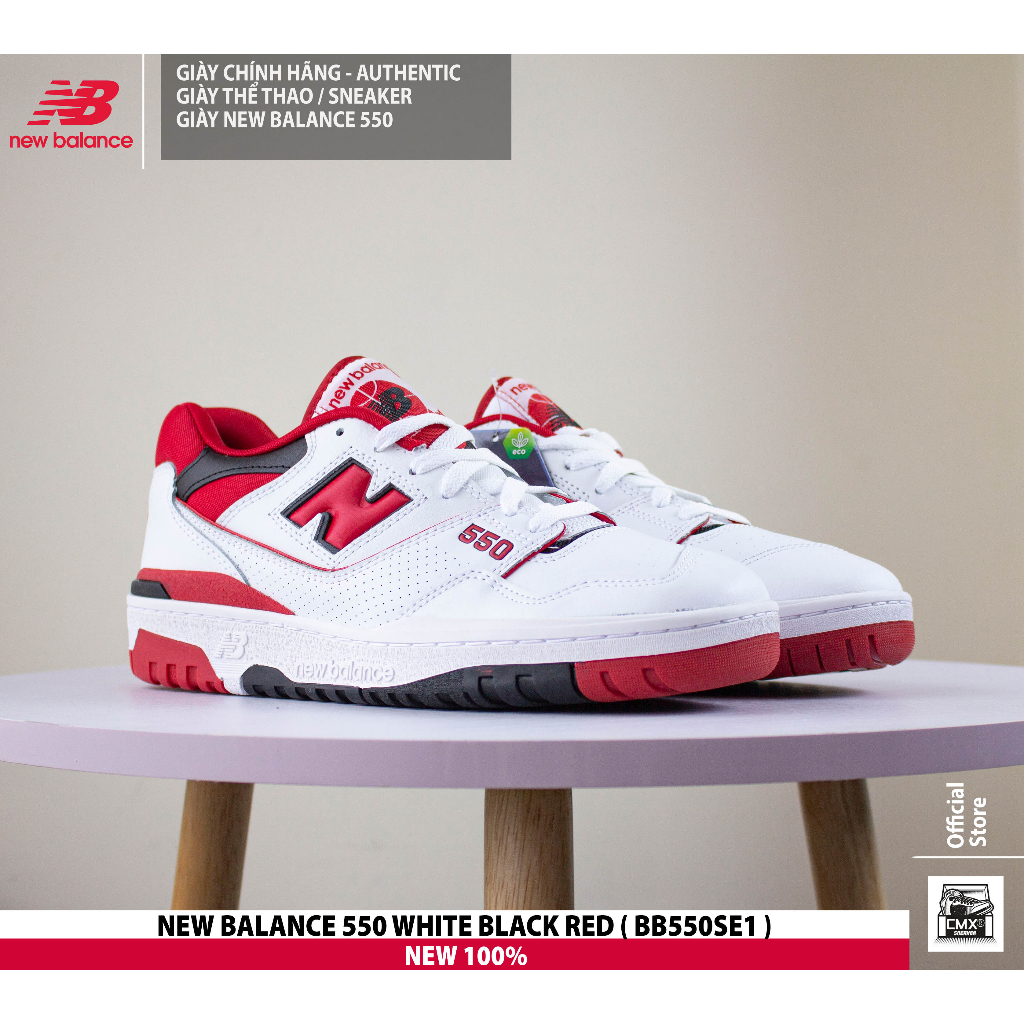😘  Giày New Balance 550 WHITE BLACK RED  - AUTHENTIC 100%